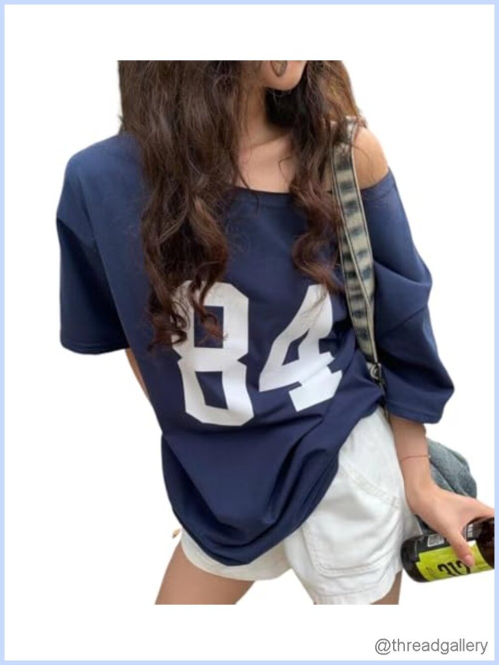 Off Shoulder Short Sleeve Graphic Y2K Oversized T-Shirt Jersey Number Tee